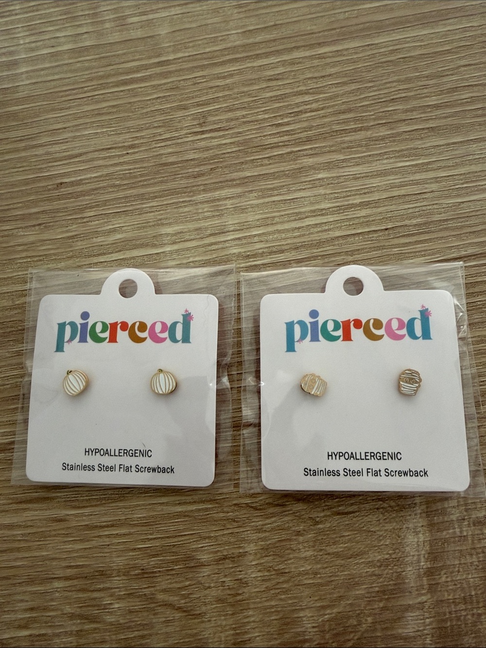 Pierced Co Stud Earrings - Stainless Steel Flat Screwback- pumpkins & mummies